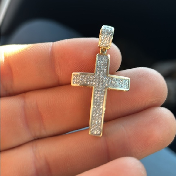 Gold Cross Pendant with Pavé Crystals - Women's Jewelry